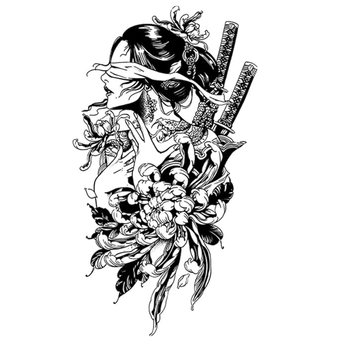 INKARTLINK Tattoo Tech, 2 Sheets Extra-Large Semi Permanent Tattoo, Adult Art Design Temporary Tattoos, Lasts 1-2 Weeks, Waterproof, Realistic look, No Adhesive, No reflection (Warrior Woman Design?