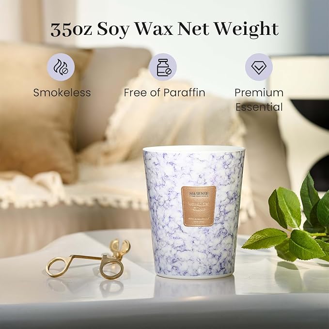 M&SENSE Extra Large Candle 35oz 150H LavenderCitrus Scented, 3 Wick Highly Scented Jar Candle, XL Large Christmas Gift Candle for Women, Long Lasting Burning for Holiday, Thanksgiving, Christmas