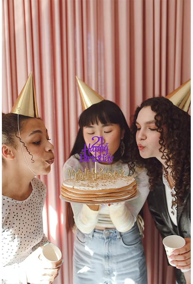 Glittery 21st Happy Birthday Cake Topper with Star,Personalised 21 Birthday Cake Toppers Party Decorations Party Supplies for Boys Girls Purple Silver