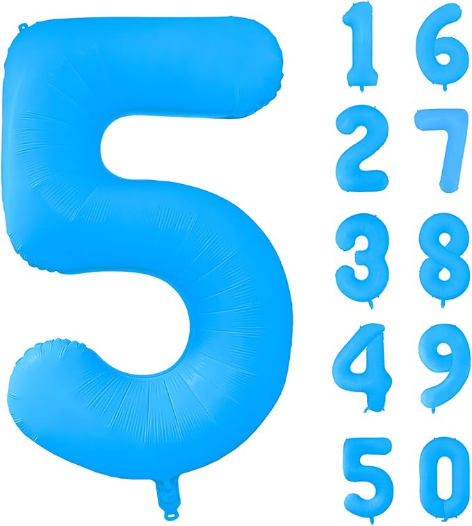 Fluorescent Blue Number Balloon 40 inch Giant Foil Helium Balloons Blue Number 5 Balloon for 5th Birthday Party Decorations