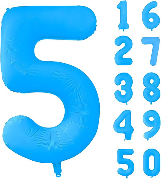 Fluorescent Blue Number Balloon 40 inch Giant Foil Helium Balloons Blue Number 5 Balloon for 5th Birthday Party Decorations
