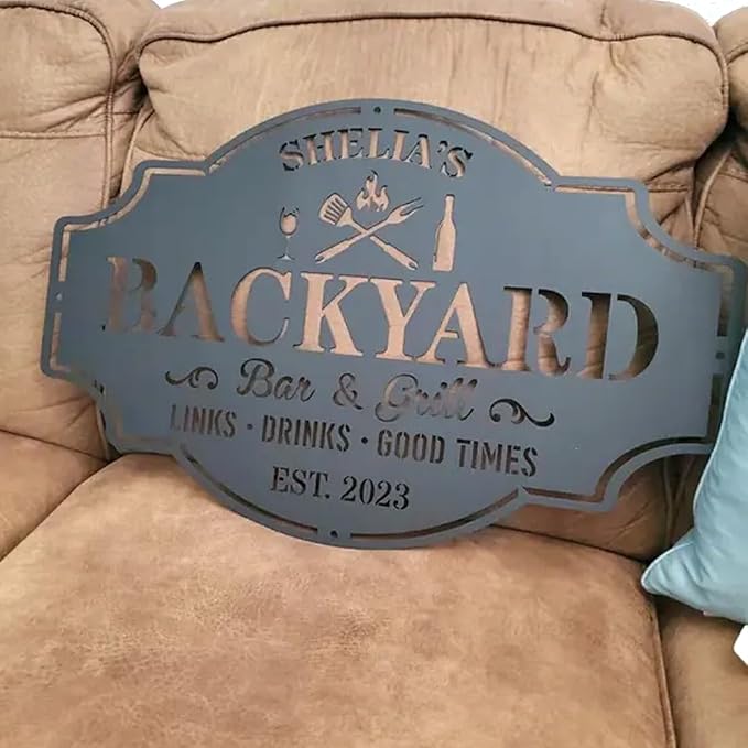 Custom BBQ Grill Sign – Personalized Metal Wall Art for Outdoor Kitchen, Backyard Bar, Patio Decoration, Man Cave, Housewarming Gift for Dad, Husband, Grandpa, Papa, Birthday, Father's Day