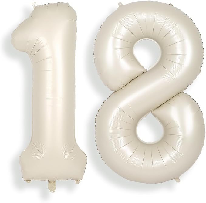 SUWEN 40 Inch Cream White Large 18 Number Balloons Big Foil Helium Number Balloons 0-9 Jumbo Happy 18th Mylar Birthday Party Decorations for Boy or Girl 81 Anniversary Party Supplies
