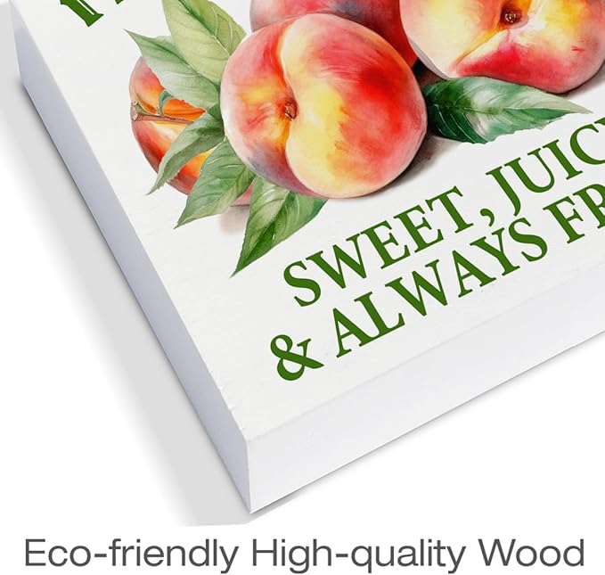 Peach Decor Farmhouse Summer Wood Block Sign Summer Decorations for Home Desk Table Shelf 5 x 5 Inches
