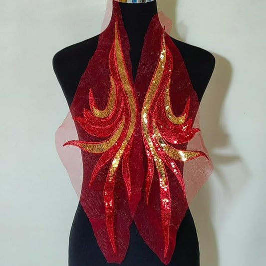 Sequin Embroidery Phoenix Tail Sticker Embroidery Cloth Sticker Stage Performance Costume Dress Decoration Accessories (red)
