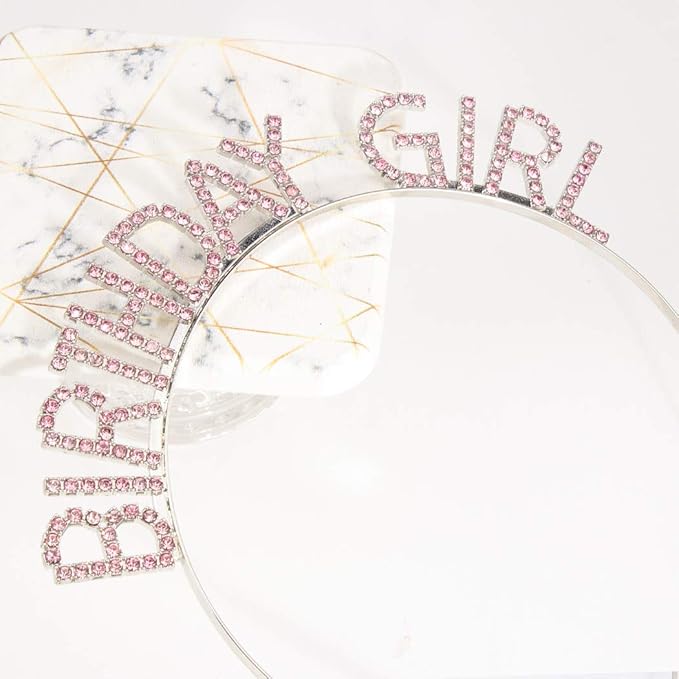 AOPRIE Birthday Girl Headband Crown for Women & Girls - Happy Birthday Princess Tiara Rhinestone Accessory, Pink