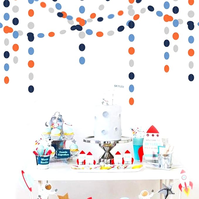 Blue-Silver Orange Space Party-Decorations Streamers-Garland - 52Ft Graduation 2025 Glitter Hanging Paper Banner,Birthday Boy Baby Shower Decor Banners Lasting Surprise