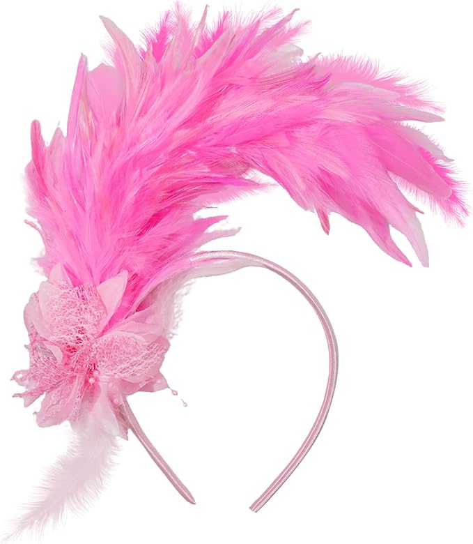 Feathers Fascinator Headband 1920s Queen Headpiece Fascinators Hats for Women Tea Party Flower Headpiece