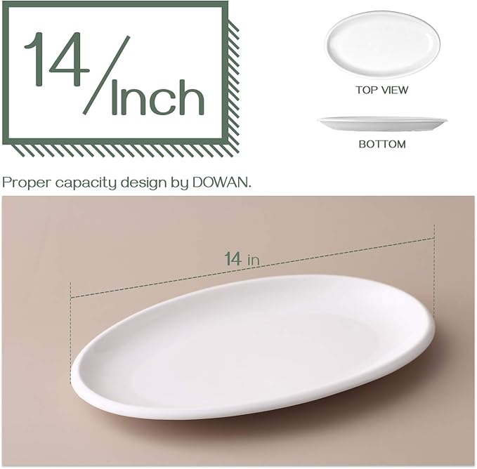 DOWAN 14" Serving Platters for Entertaining, Oval White Serving Plates, Party Serving Trays and Platters Oven Safe, Porcelain Dinner Serving Tray Serving Dishes for Meat, Set of 2