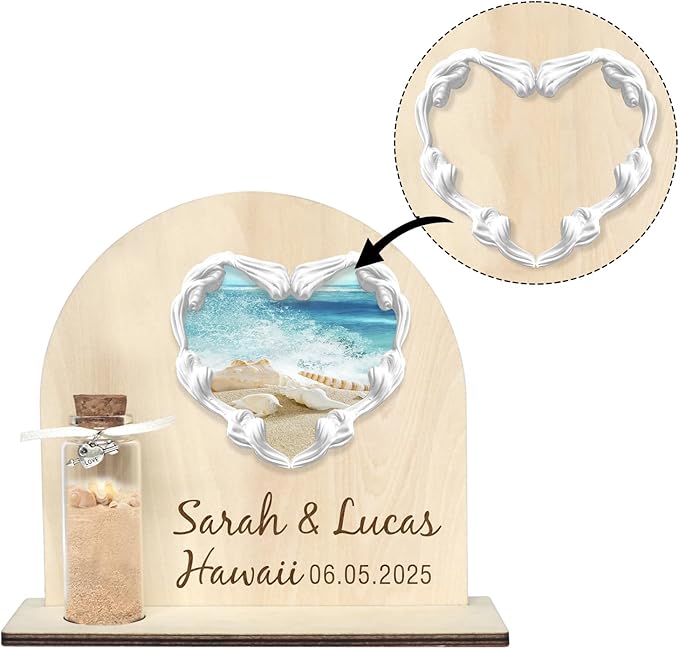 Personalized Honeymoon Sand Jar，Custom Anniversary Photo presents, Vacation Keepsake Jar，Wedding Presents，Honeymoon Present, Bride to be Gift，Valentine’s Day Gifts (semicircle3)