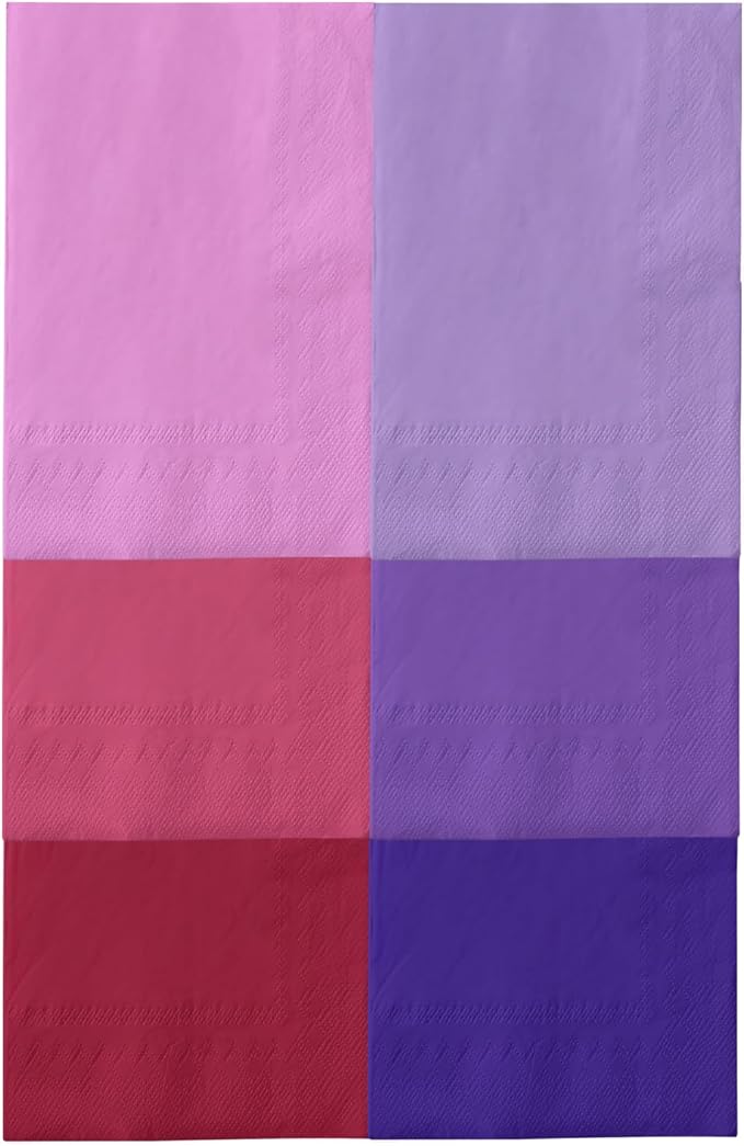 qiqee Pink Purple Paper Napkins 13 * 16inch Guest Paper Disposable Towels Napkin Paper Hand Towels for Wedding, Dinner, Birthday Party, Dessert Cocktail ＆ Kitchen Napkins（ 120 Count）