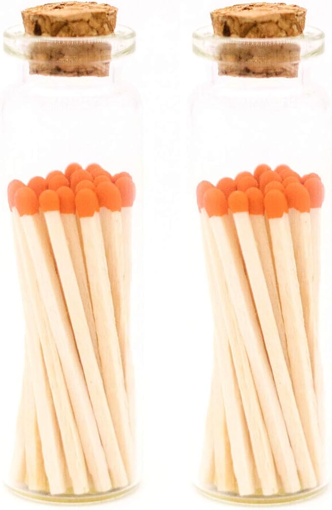 River Birch Decorative Matches in a Bottle with Striker - Cute & Colored Matches - 2 Bottles, Pumpkin Tip, 40 Matches