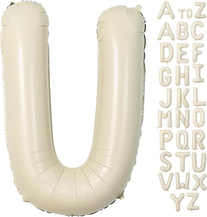 Cream Letter U Balloons,40 Inch Balloons Letter U Mylar Helium Large U Balloon for Birthday Party Anniversary Decorations