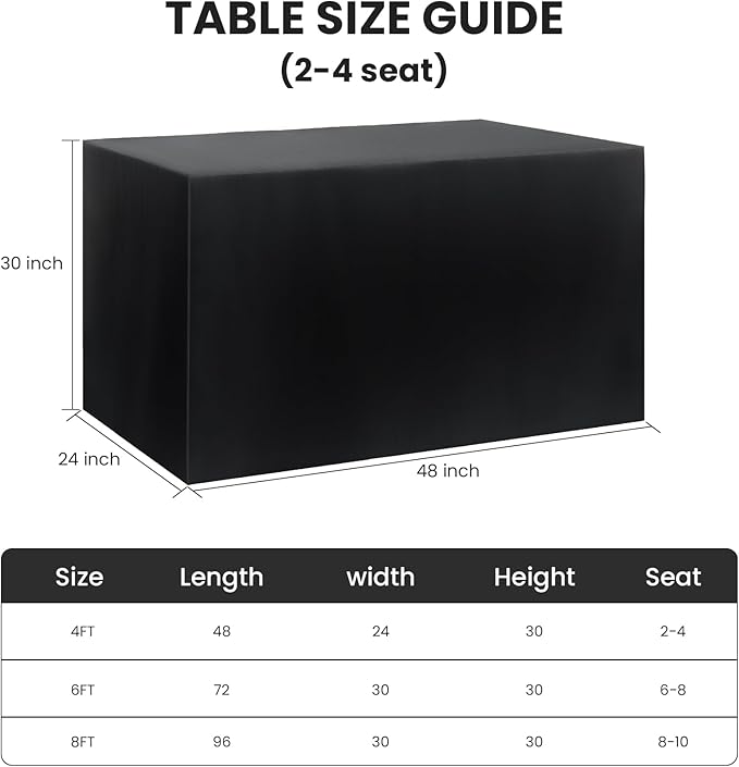 Ascoza 2 Pack Fitted Tablecloth for 4 Foot Rectangle Tables 48 x 24 Inch Black Table Covers Water Resistant Polyester Table Cloth for Wedding, Parties,Display, Trade Show (Black)