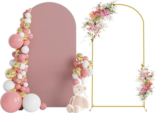 Wokceer 6.6 FT Wedding Arch Stand and Arch Cover, Metal Arch Stand with Arch Stand Cover for Birthday Party Wedding Ceremony Bridal Baby Shower Event Decor