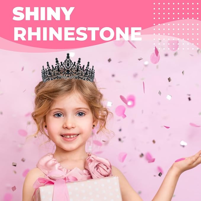 Birthday Tiara Crown with Sash for Women, Headband Hair Accessories for Wedding Party Costume Black