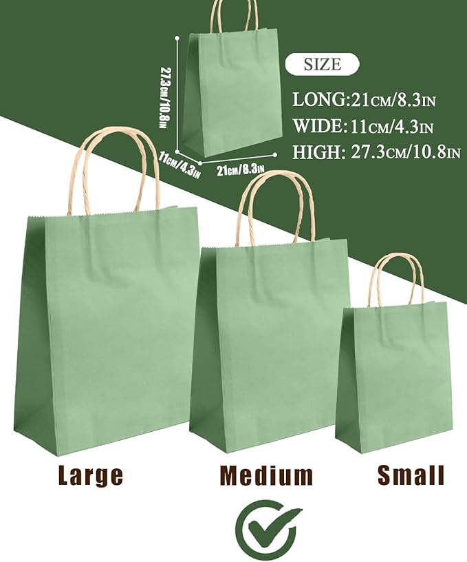 qiqee 24Pcs Medium Gift Paper Bag with Handles Bulk - 10.6"x8.3"x4.3" Rainbow Party Bags - Mulit Color