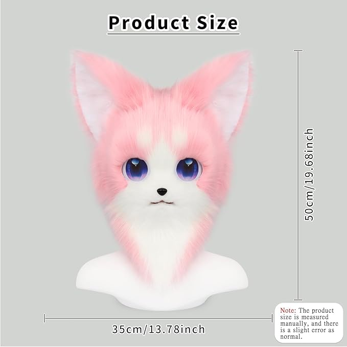 HAOAN Animal Furry Fursuit Head Mask Plush Cat Fox Mask Costume Props for Halloween Party