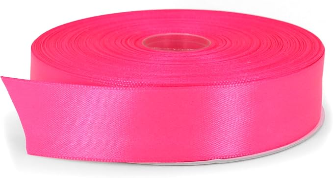 Pink Satin Ribbon, 1 inch x 50 Yards, Double Face Solid Color, Thick and Durable Roll, 100% Polyester for Gift Wrapping, Crafts, Hair and Multiple Decorations