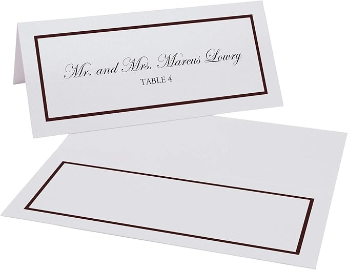Single Line Border Printable Place Cards, Chocolate (Choose Color), Set of 150 (25 Sheets), Laser & Inkjet Printers - Wedding, Party, Dinner, and Special Events - Made in the USA