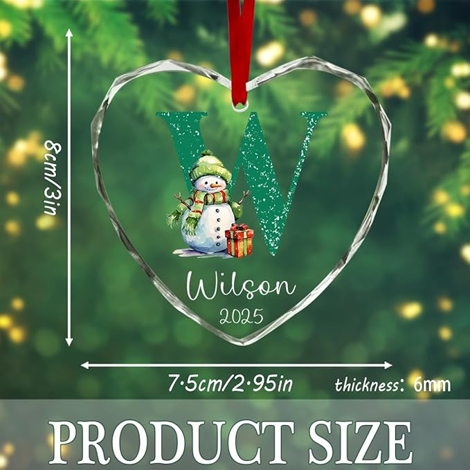 Personalized Heart Christmas Crystal Glass Ornaments Custom 2025 Name Ornament for Christmas Tree Decorations Customized Smowman Tree Hanging Gifts for Family Boys Girls