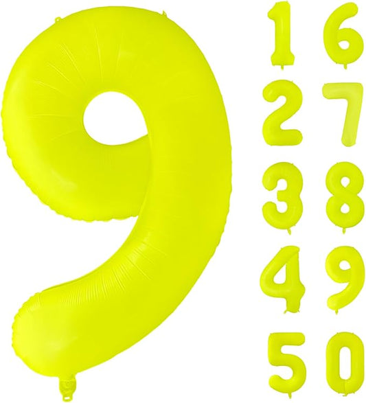 Fluorescent Yellow Number Balloon 40 inch Giant Foil Helium Balloons Yellow Number 9 Balloon for 9th Birthday Party Decorations
