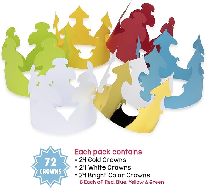 Hygloss Assorted Colors Paper Crowns 72 Pack - Paper Crowns for Kids to Decorate - Craft Activity - Blank Crown for Adults - Perfect for Parties, Celebrations - DIY Crown Crafts