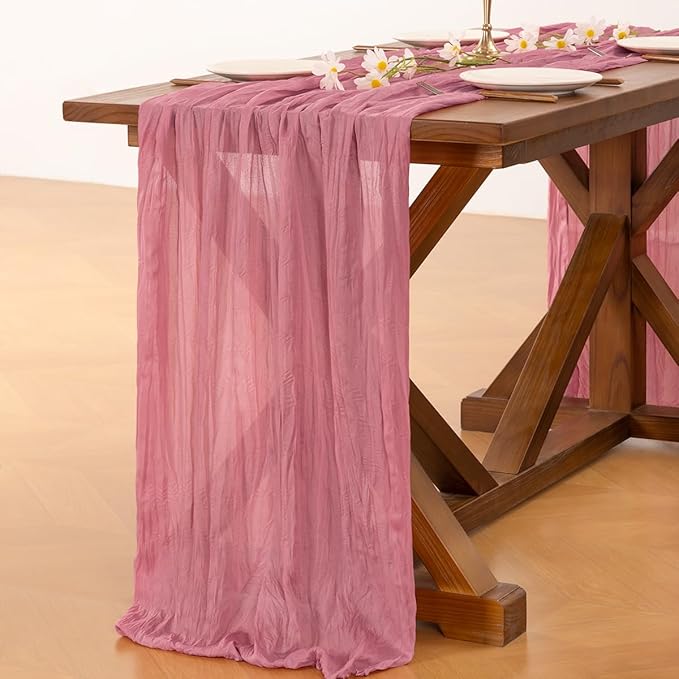 Socomi 6pcs Mauve Fall Thanksgiving Cheesecloth Table Runner Boho Rustic Gauze 120 inch 10FT Cheese Cloth Runner for Wedding Party Baby Shower Birthday Home Decor Holiday Decorations