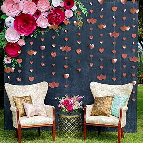 Valentines Day Party Decorations Rose Gold Heart Garland Hanging Paper Love Heart Streamer Banner for Anniversary Mothers Day Bachelorette Engagement Wedding Bridal Shower Birthday Hen Party Supplies