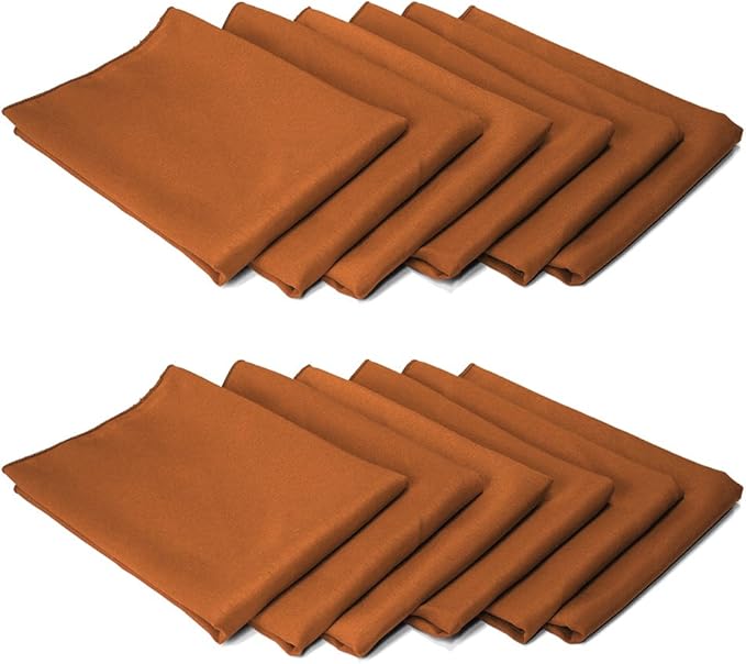 TableLinensforLess 17"x17" Polyester Cloth Napkins, Set of 12 (Copper) | Easy-Care, No-Iron Finish, Superior Color Retention, Machine Washable