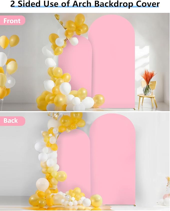 HEMMOTOP Pink Arch Backdrop Cover 7.2 ft, 6ft, Wedding Arch Covers Stretchy Backdrop 2 Set, 2-Sided Arched Stand Background for Birthday Party, Baby Shower, Pink