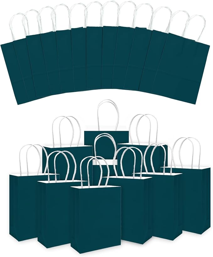 qiqee 30PCS Medium Gift Bag with Handles Bulk 11"x5"x8" Gift Bags Green Blue Bags Multiple Uses (Medium Size)