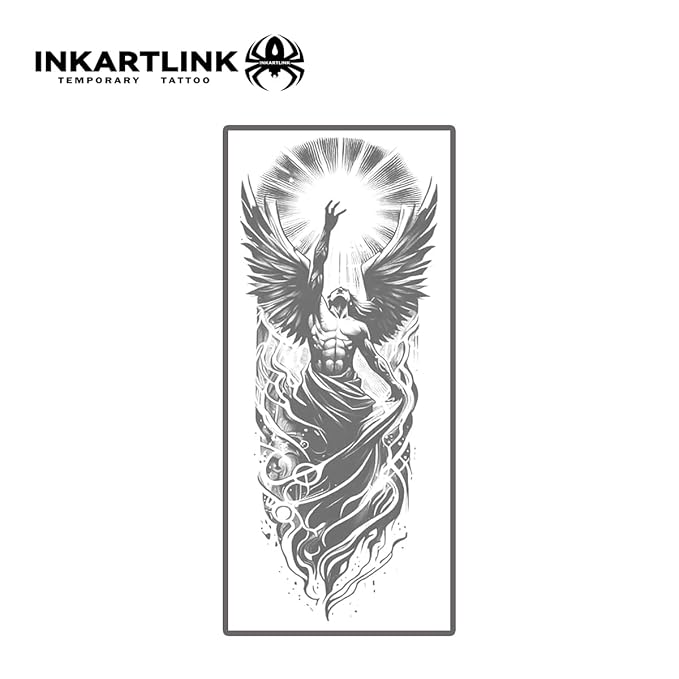 INKARTLINK Tattoo Tech, 2 Sheets Medium Semi Permanent Tattoo, Adult Art Design Temporary Tattoos, Lasts 1-2 Weeks, Waterproof, Realistic Look, No Reflection (angel)
