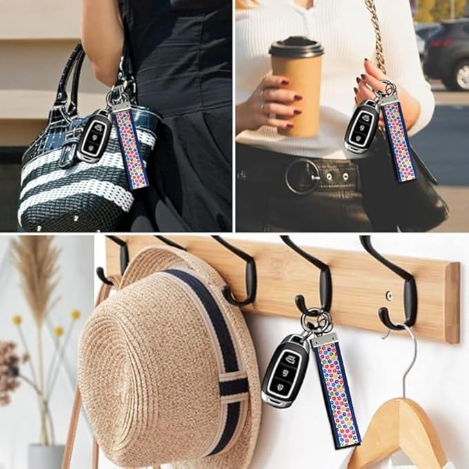 Dog Paw Print Wristlet Keychain – Colorful Fabric Hand Strap with Metal Ring for Keys, ID Cards, and Small Accessories
