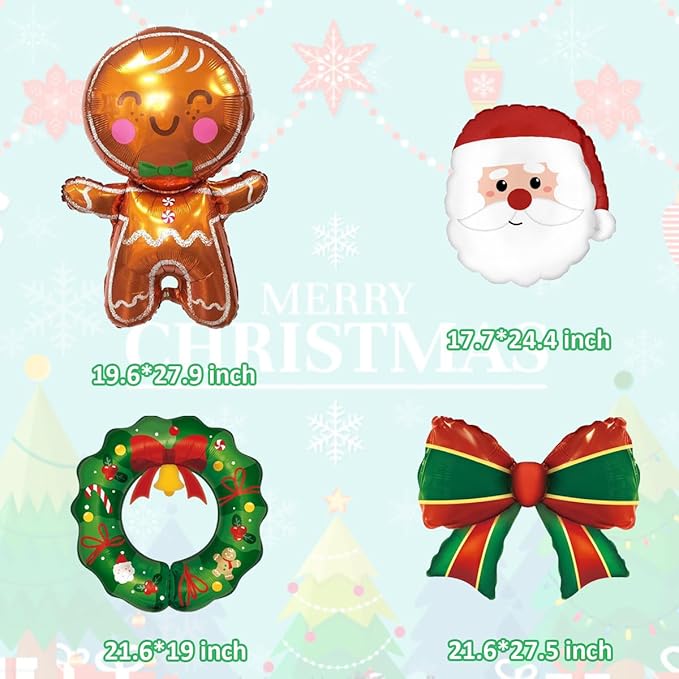 Christmas Balloons Decorations, Gingerbread Balloons, Santa Balloon, Mylar Foil Balloon For Gingerbread Christmas Decorations