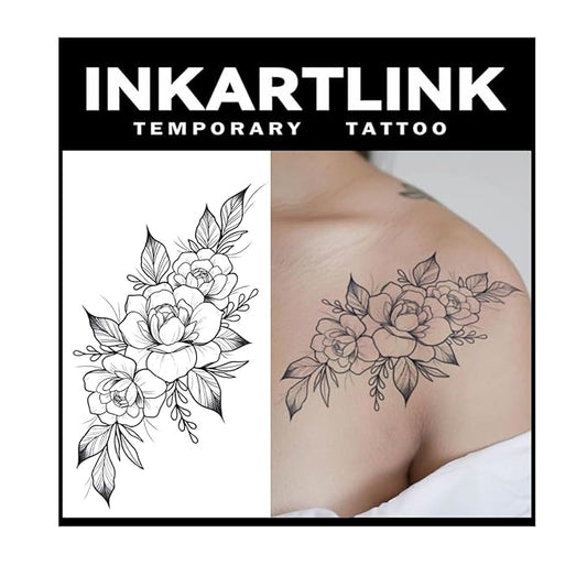 INKARTLINK Tattoo Tech, 2 Sheets Extra Large Semi Permanent Tattoo, Adult Art Design Temporary Tattoos, Lasts 1-2 Weeks, Waterproof, Realistic Look, No Adhesive, No Reflection (Flower)202