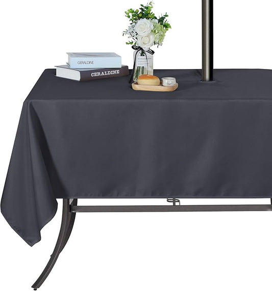 SARAFLORA Outdoor and Indoor Tablecloth -60x120 inch Grey, Wrinkle Free Washable Waterproof Table Cloth with Umbrella Hole and Zipper Rectangle Table Cover for Spring/Summer/Patio/Picnic/BBQS/Party