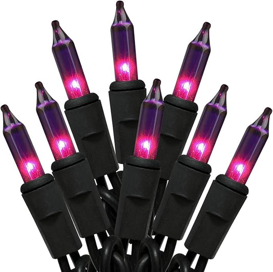 HISHINY Halloween String Lights 100 Count Incandescent Bulb Purple Halloween Lights with Black Wire for Outdoor Indoor Halloween Christmas Garland Party Festival Decor,UL Certified (21feet)