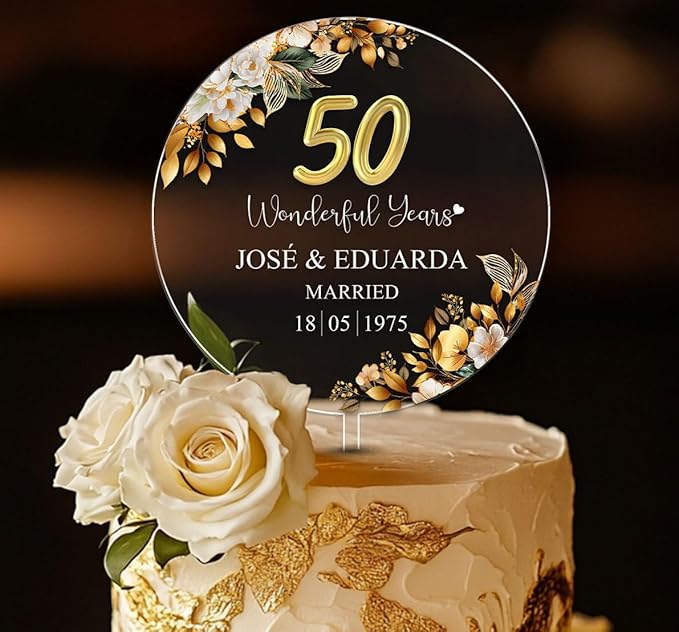 Personalized 50th Wedding Anniversary Acrylic Cake Topper, 50 th Anniversary Decorations, 50th Wedding Cake Topper, 50 Wedding Anniversary Decor