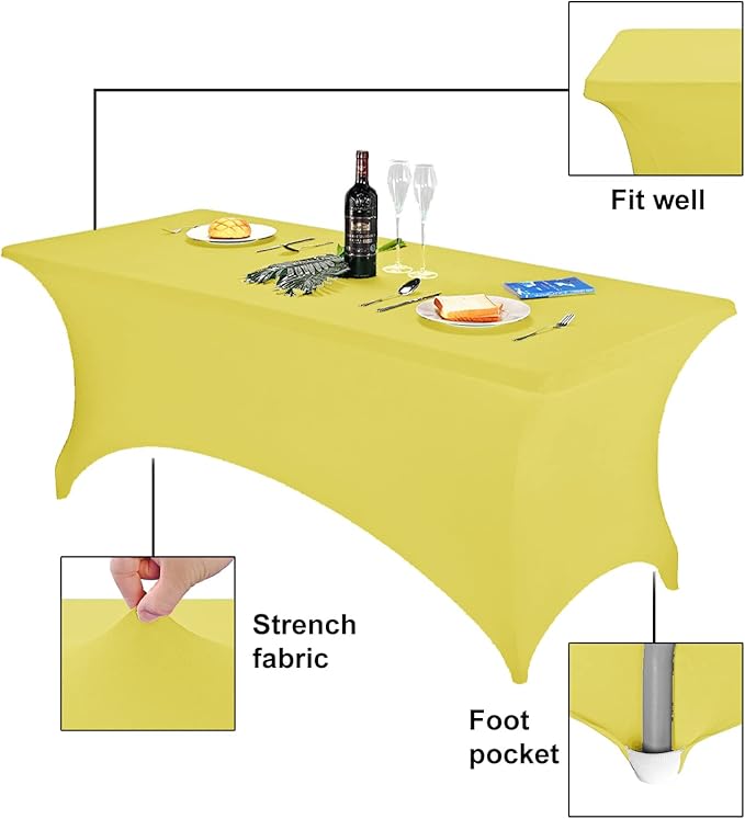 FORLIFE Spandex Table Cover - Fitted 6ft Rectangular Tablecloth, Stretch Patio Cover, Universal for Wedding, Banquet, Party (Yellow)