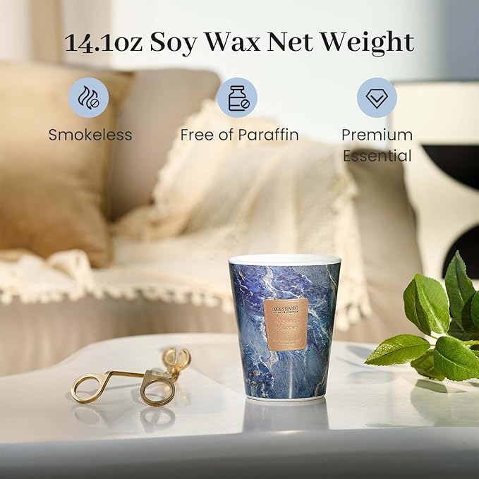 M&SENSE Ocean Breeze Scented Candles for Home, 3 Wick Highly Scented Jar Candle, 14.1 Oz 80H Long Lasting Burning Christmas Candle for Women, Aromatherapy Candles for Holiday Christmas Gift