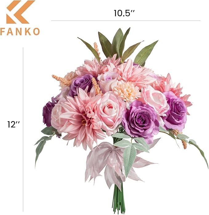 FANKO Rose Artificial Flowers Combo for DIY, Fake Purple Rose Silk Flowers Greenery, Faux Flowers for Wedding Bridal Bouquet, Baby Shower, Table Centerpieces, Floral Arrangement, Party Home Decoration