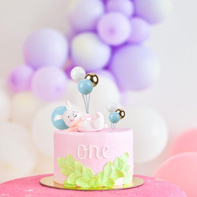 Gyufise 30Pcs Ball Cake Topper Ball Cake Picks Colorful Pearl Ball Shaped Cupcake Insert Cake Topper for Bear Theme Birthday Party Favors Wedding Decoration Supplies Blue White Gold