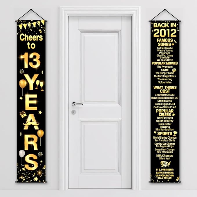13th Birthday Party Anniversary Decorations Cheers to 13 Years Banner Party Decorations Welcome Porch Sign for Years Birthday Supplies (13th-2012)