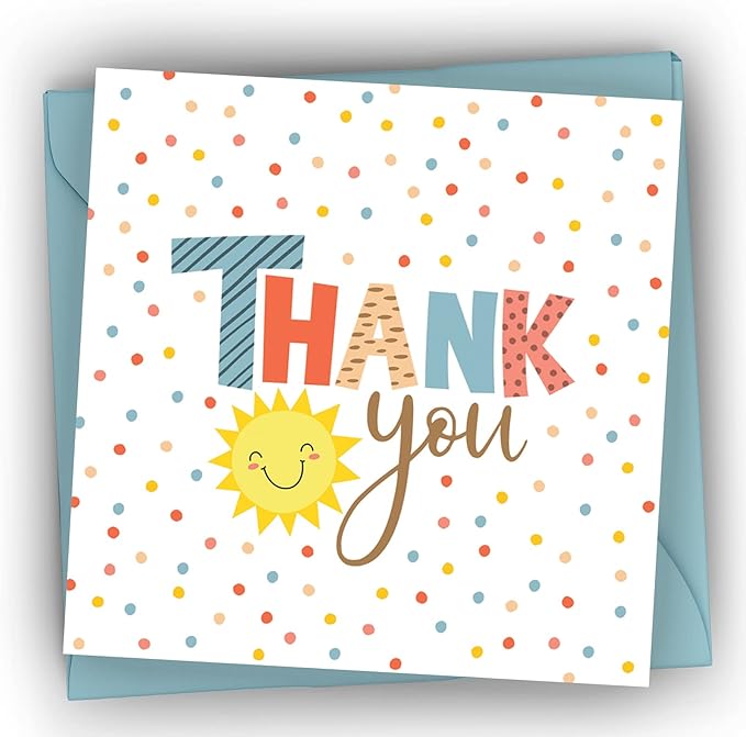Honeyplum Lil Ray of Sunshine Thank You Cards - Pack of 36 Cards With Matching Envelopes - Small Thank You Cards Sized 5 x 5