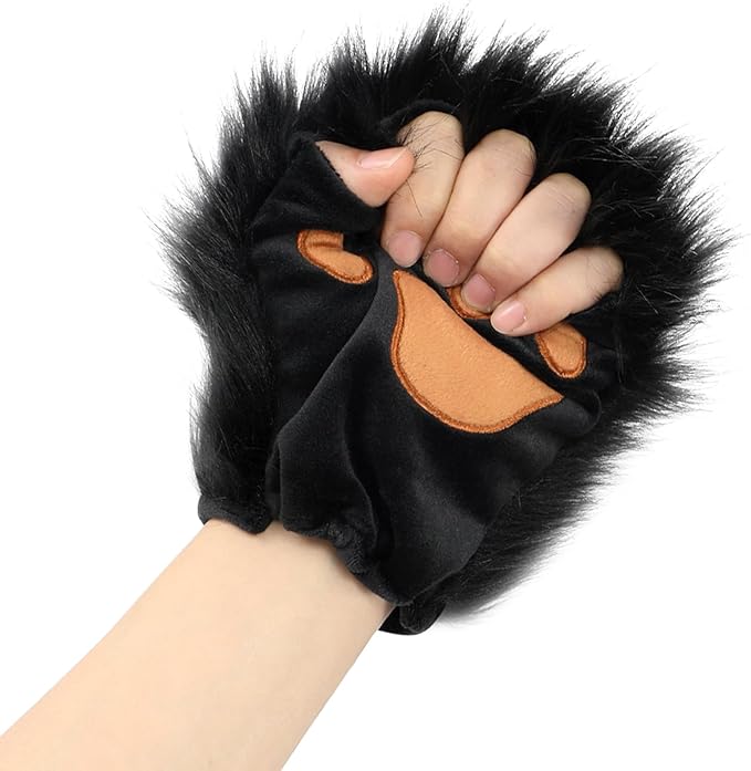 HAOAN Furry Fox Mask Wolf Fox Tail and Paw Gloves Set Adult Cat Halloween Mask Cosplay Animal Party Costume