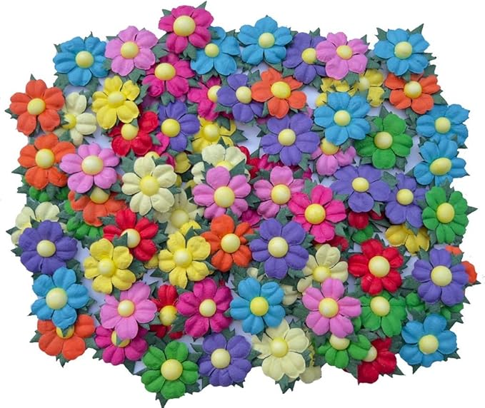 Handmade 100 Pcs Lovely Mulberry Paper Flowers 30x30mm Scrapbooking Wedding DIY Craft Supplies Card Paper Flowers Craft Projects Artificial Flowers. (10 Colors)