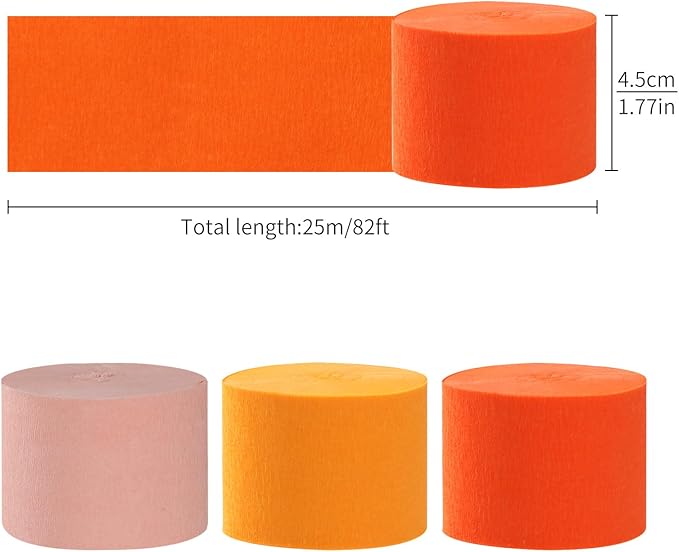 Pink Orange Groovy Party-Decorations Streamers - 8 Rolls Fall Autumn Thanksgiving Harvest Crepe Tissue Paper Streamer,Birthday Baby Bridal Shower Engagement Wedding Garland Decor Panduola