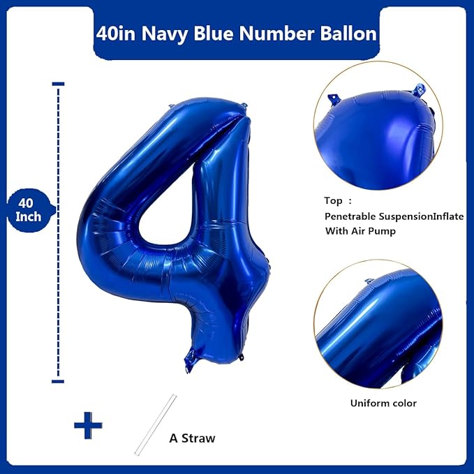 40 inch Navy Blue Number Balloon Dark Blue 4 Balloons Giant Foil Helium Balloons Blue Number 4 Balloon for 4th Birthday Party Decorations