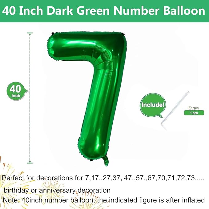 Green Number Balloons, 40 Inch Dark Green Balloon 7.7 Helium Balloon 7th Birthday for 7 Years Birthday Party Wedding Anniversary Decoration Children Girls Boys